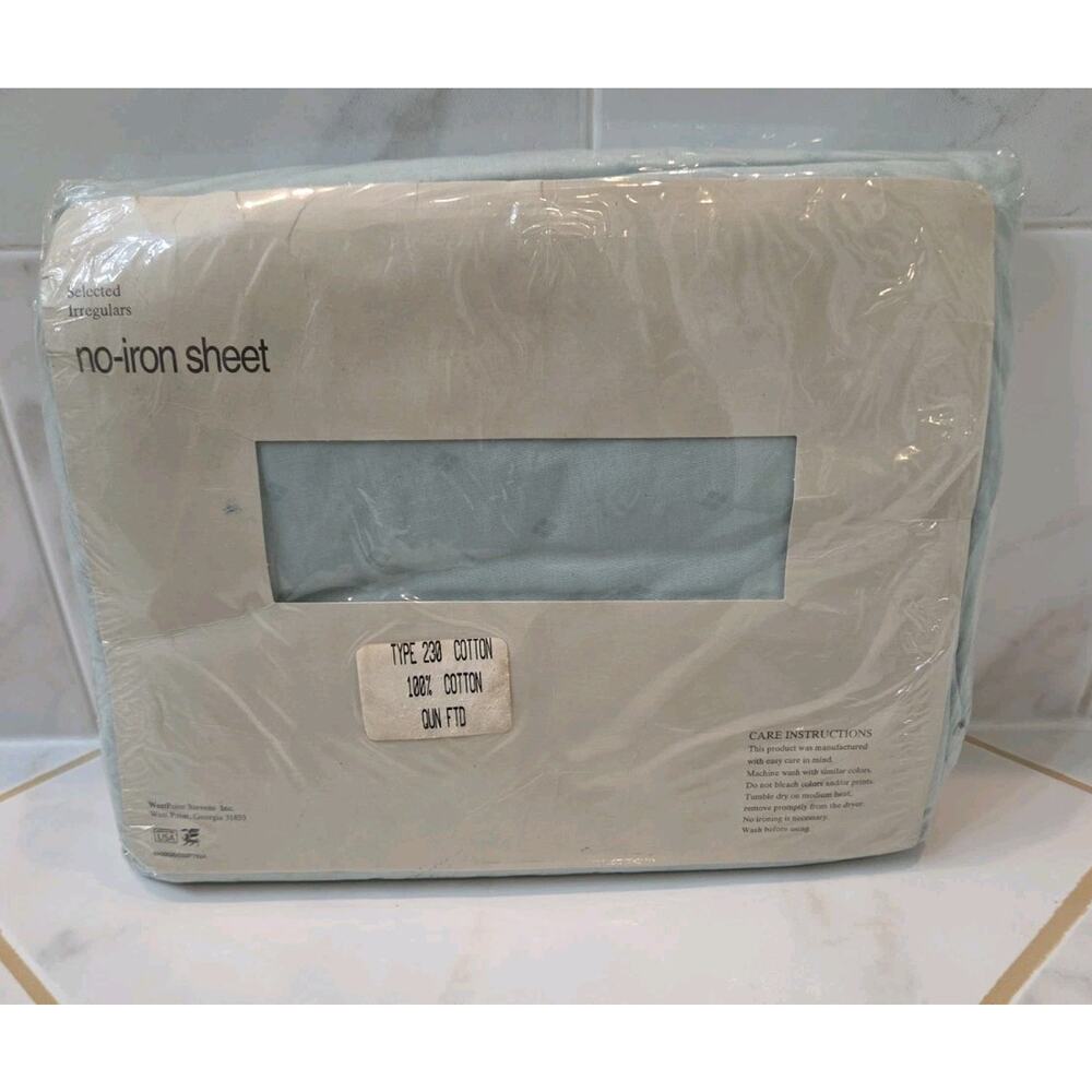 Vtg No-Iron Queen Fitted Sheet Green 100% Cotton
